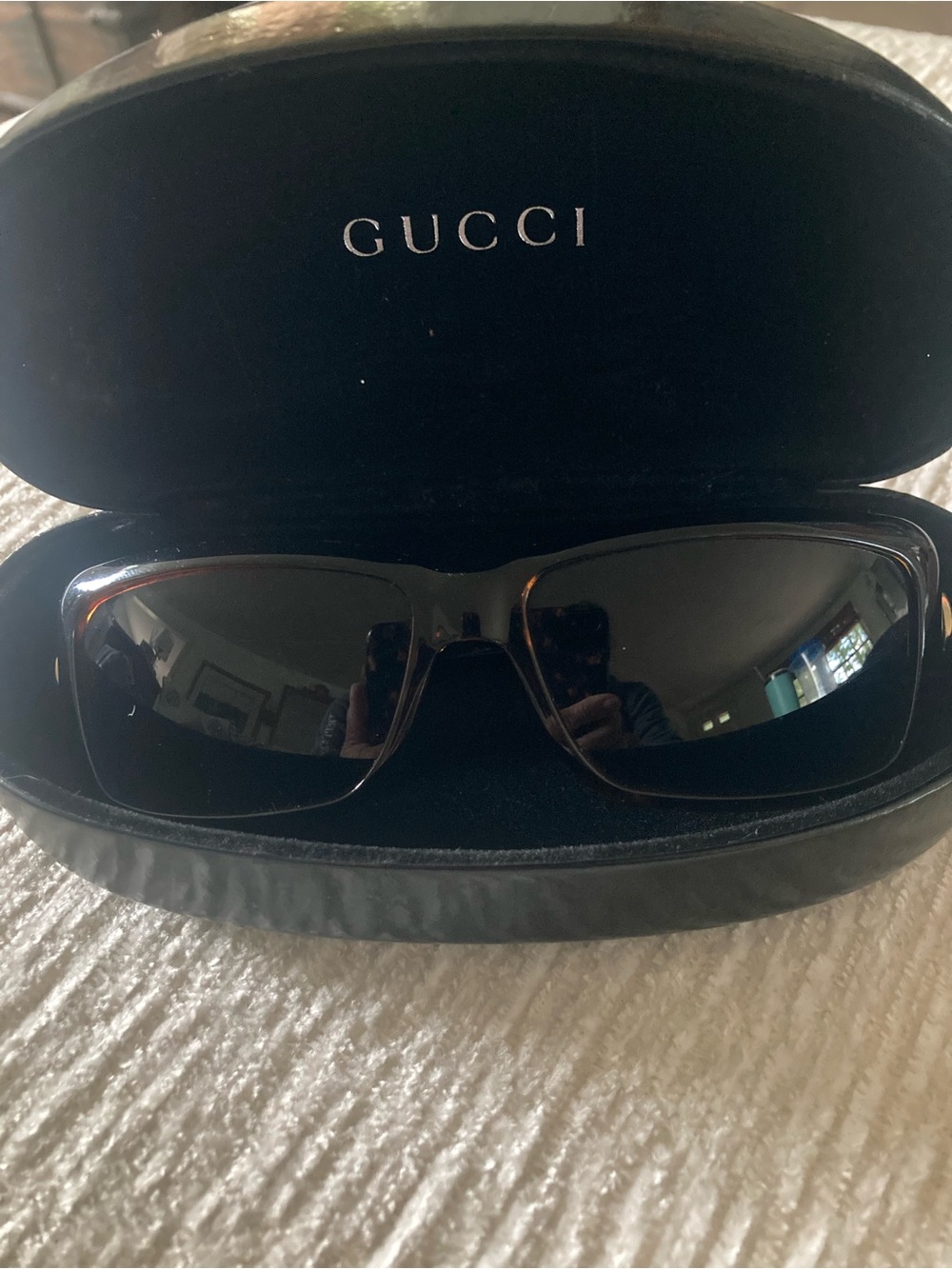 Gucci Rectangular Sunglasses in Dark Tortoise with Black Lenses